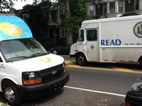 Techmobile and Free Library delivery truck meeting up on the road!